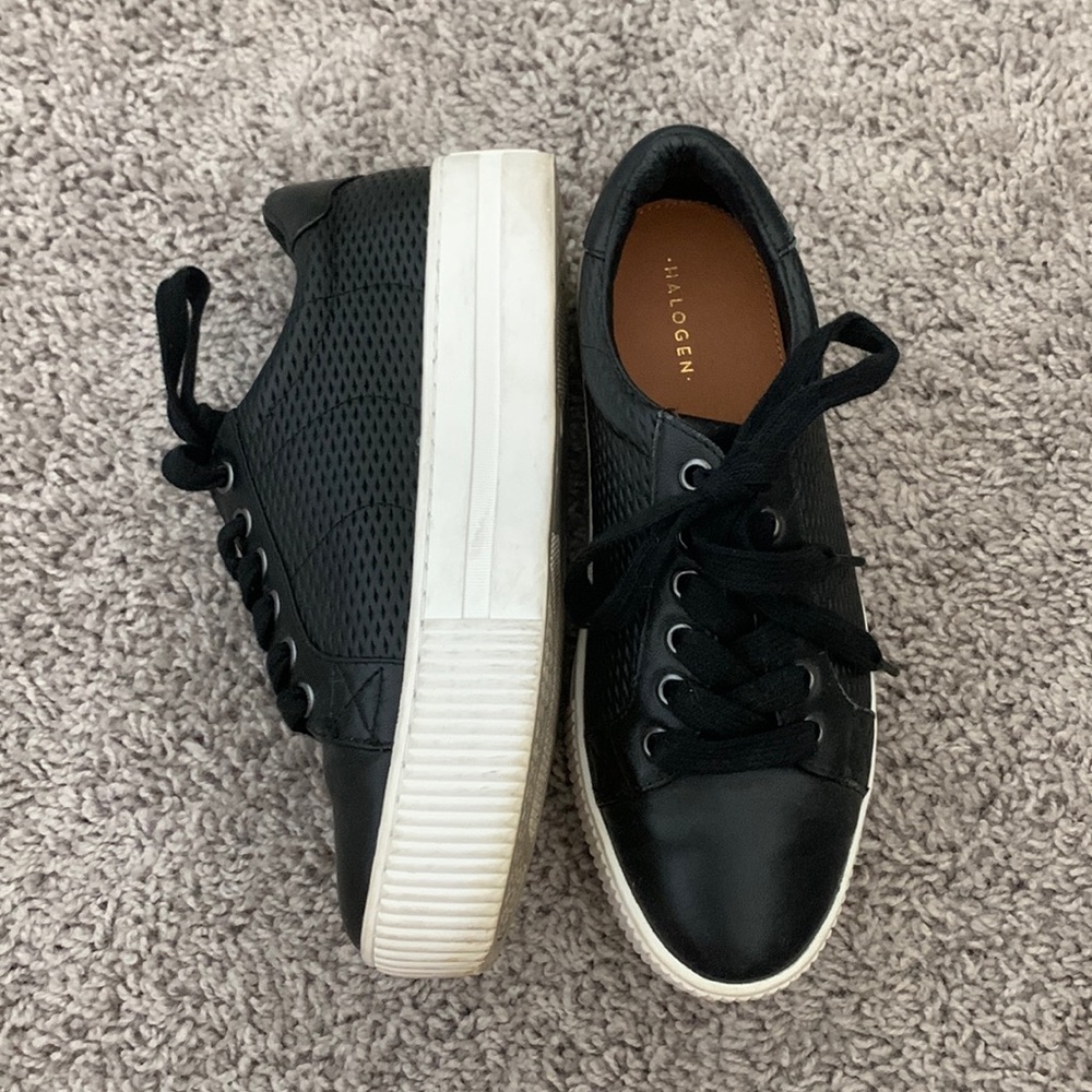 Halogen black leather platform sneakers size 6
